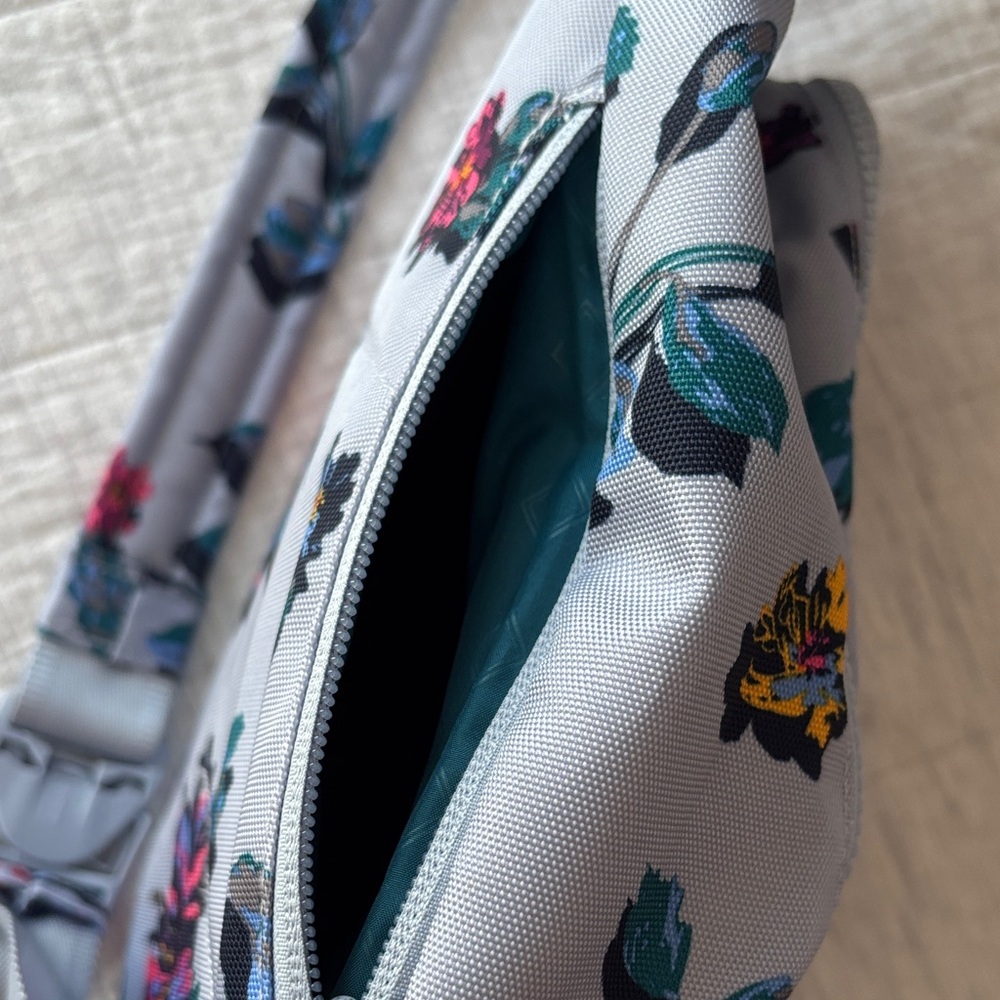 Vera Bradley Floral Sling Backpack, Light Blue Background, Pink & Teal Blooms - Picture 9 of 10
